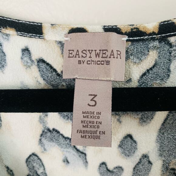 Easywear by Chico's Size 3 US XL Drape Neck Leopard Print Knit Top 3/4 Sleeve - Picture 7 of 8